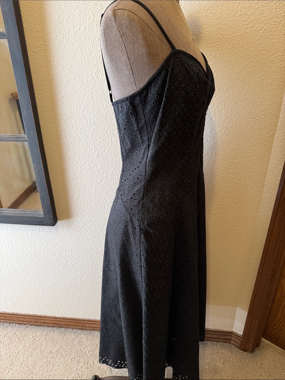 Betsey Johnson Black Eyelet Midi Dress with Sweetheart Neckline - Picture 3 of 5